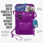 VENTURE 4TH Passport Holder Neck Wallet with RFID Blocking Nylon Lining - Hidden Neck Pouch for Travel (Sleek Purple)