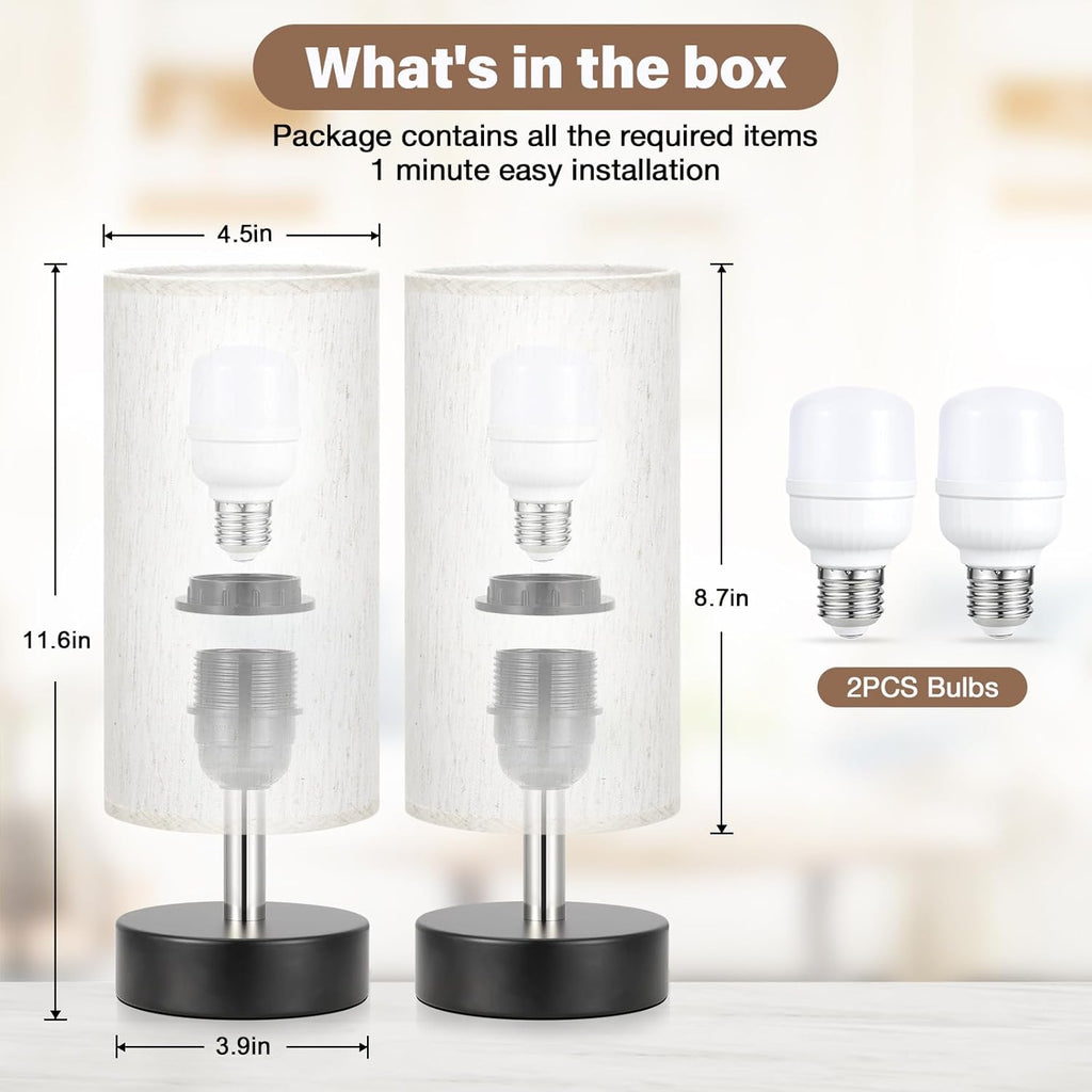 Small Touch Lamps Set of 2 - Table Lamps for Nightstand, Minimalist Bedside Lamps for Bedroom with 3000K Dimmable Bulbs