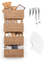 ANTIS'S HOME Nursery Over The Door Organizer Boho Decor Nursery Storage with 4 Large Woven Pockets, Macrame Nursery Organizers and Toys Storage, Behind Door for Bathroom, Bedroom, Brown
