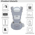 Baby Carrier Ergonomic Infant Carrier with Hip Seat Kangaroo Bag Soft Baby Carrier Newborn to Toddler 7-45lbs Front and Back Baby Holder Carrier for Men Dad Mom (Grey)