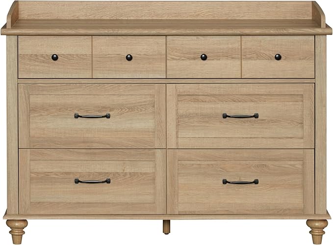 WAMPAT Dresser for Bedroom with 6 Drawers, Kids Dressers with Wide Chest of Drawers, Mid Century Modern Wooden Closet Storage Organizer for Living Room, Nursery, Hallway, Rustic Oak