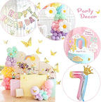 Pastel 7th Birthday Decorations for Girls 219Pcs Daisy Balloon Garland Kit, 18 10 5 Inch Pastel Rainbow Balloons Arch, Number 7 Balloons for 7 Year Old Birthday Party Decorations