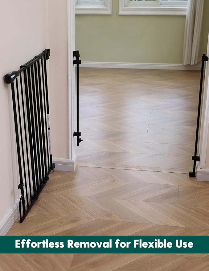 Babelio Easy to Remove & No Bottom Bar Baby Gate, 29-43" Hardware Mounted (Drill Needed)| Wide Walk-Thru| Auto-Close Safety Dog/Pet Gate for Stairs & Doorways (Black, 29-43" W, 30" H)