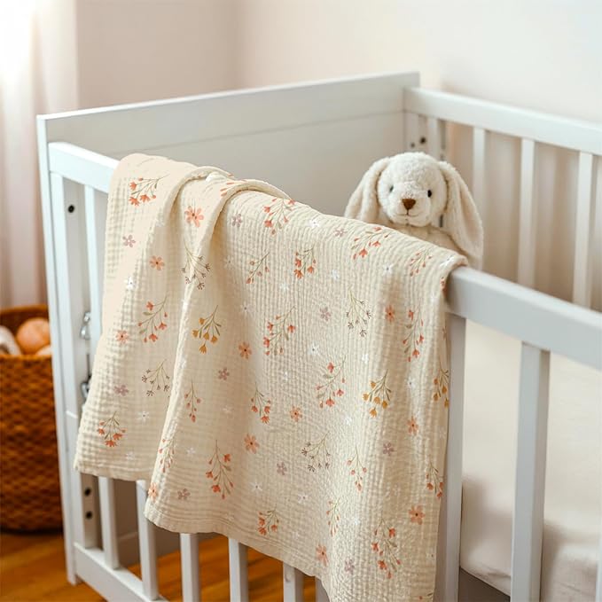 Floral Baby Blankets for Girls, Soft Nursery Minky Blankets with Muslin and Dotted Fleece Back 30x40 inches, Receiving Bed Quilt for Newborn, Infants, Toddlers