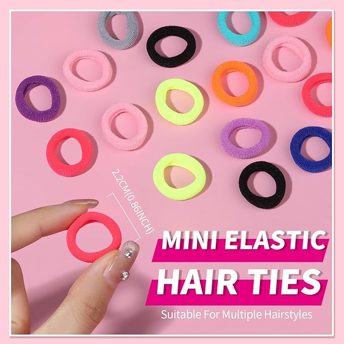 YGDZ Cotton Mini Hair Ties and Ponytail Holders Set for Toddlers and Kids: 300PCS Seamless Elastic Multicolor Bands, Hair Accessories for Little Girls