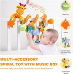 Jollybaby Crib Stroller Car Seat Toys for Baby 0-3-6-9-12 Months, Tummy Time Hanging Sensory Toys for Newborn with Music Box and Teether, Spiral Carseat Toy for Infant Boys Girls Gifts (Giraffe)