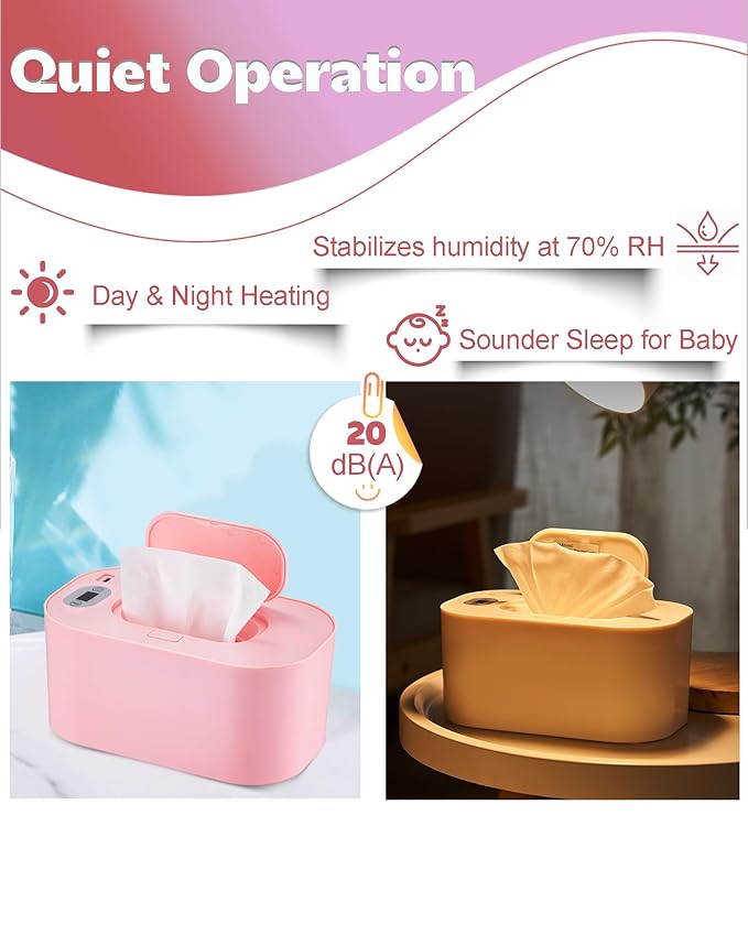 Baby Wipe Warmer, Portable USB Powered Baby Wet Wipes Dispenser Holder with Temperature Control, Paper Towel Heater for Home, Car, Travel (Roseate)