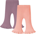 Neutocd Toddler Baby Girl 2-Pack Pants Bell Bottom Infant Baby Girl Solid Ribbed Cotton Leggings