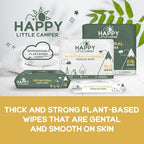 Happy Little Camper Natural Flushable Wipes - Hypoallergenic & Chlorine-Free Wet Wipes with Aloe Vera, Chamomile and Pomegranate Extract - Unscented Baby Wipes Safe for Sensitive Skin - 50 Count