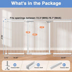 72.2"-76.7" Extra Wide Baby Gate, 40.5" Tall Dog Gate Indoor,Walk Through Pet Gates for Doorways Kitchen No Drilling Auto Close Pressure Mounted Safety Child Toddler Gate, White