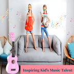 Kids Child Children Wooden Acoustic Guitar Ukulele 21 Inch 4 String Musical Instruments Perfect For Beginner (Pink)