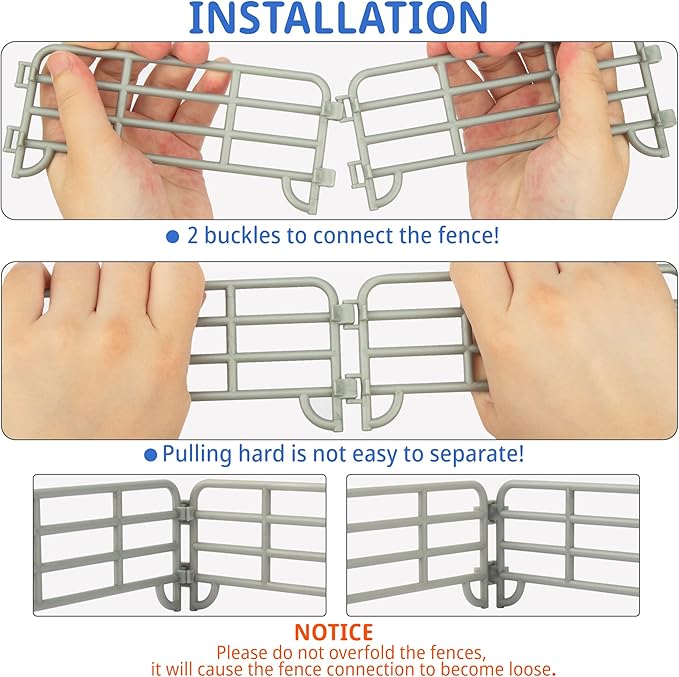 TOYMANY 20PCS Corral Fencing Panel Accessories Playset Includes 2 Gates Fences, Plastic Fence Toys for Barn Paddock Horse Stable or Farm Animals Horses Figurines, Educational Gift for Kids Toddler