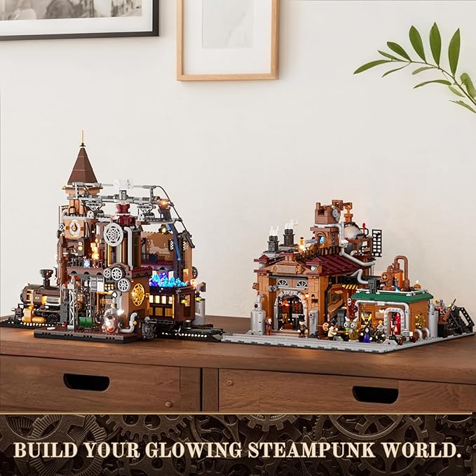 Steampunk Ore Factory Lighting Building-Bricks Set, 3138 Pcs Interactive Mechanical Factory Collection Display Set for Adults and Steampunk Lovers
