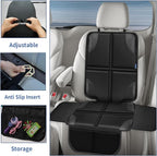 Car Seat Protector, Child Carseat Covers, Protector Car Seat for Baby with Thickest Padded and Non-Slip Waterproof Backing Mesh Pockets for Kids Pets-2 Pack