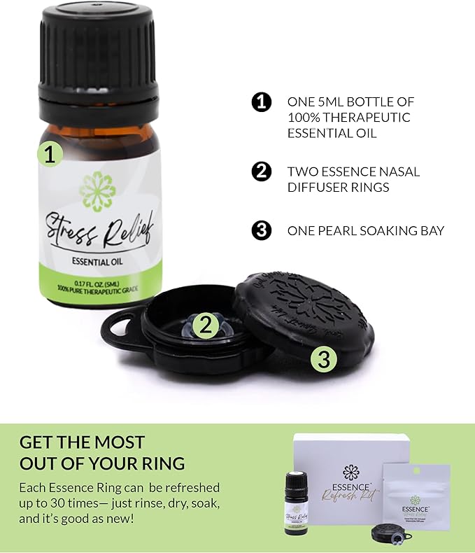 Essence Wearable Aromatherapy Nasal Diffuser – Stress Relief Essential Oil Nose Ring Refresh Kit – Personal Scent Clip for Travel, Work & Everyday Use – Made in USA