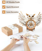 3D Wooden Puzzles for Adults,Snowy Owl DIY Clock Kit with Pendulum - Creative Gift Idea,Beginner 31 Pieces 3D Puzzles for Teens & Adults Home Decor