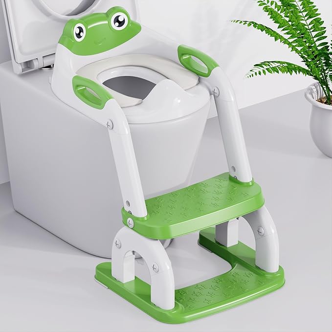 Potty Training Seat with Step Stool Ladder, Upgraded 2-in-1 Toddler Potty Training Toilet Seat with Non-Slip Step Splash Guard Handles and Waterproof Cushion, Toddler Potty Seat for Kids Boys Girls
