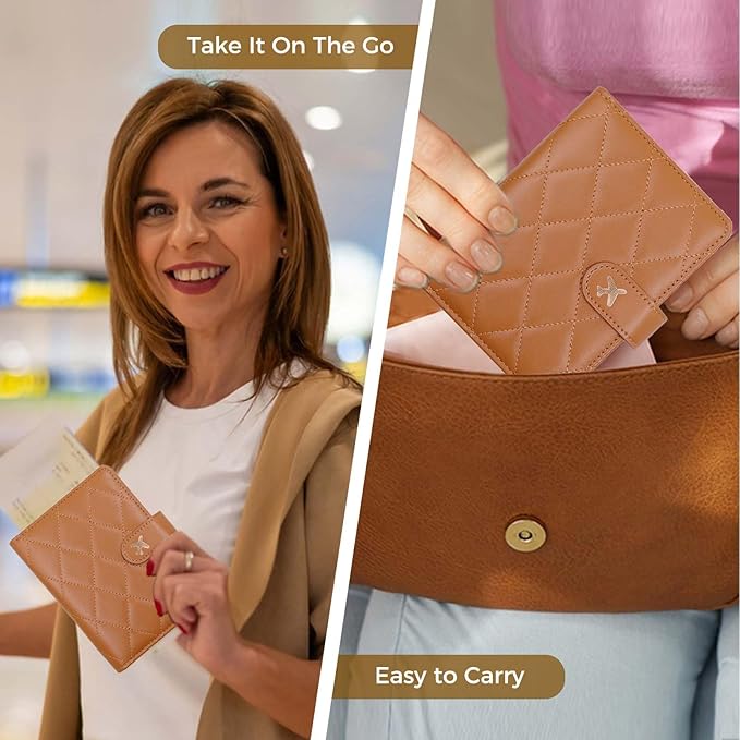 Melsbrinna Rfid Passport Holder for Travel women/Men, Cute Passport Wallet Rfid Blocking Card Slots, Rfid Passport Cover/CaseTravel Wallet, Passport Book Holder (1, LG BROWN)