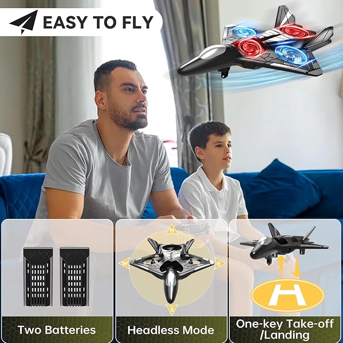 4DRC V31 RC Plane with Camera, Foam Remote Control Drones with Camera for Kids Adults 8-12 12-16, Remote Control Airplane Fighter Jet with Light, 360° Flip Fighter Jet Toy