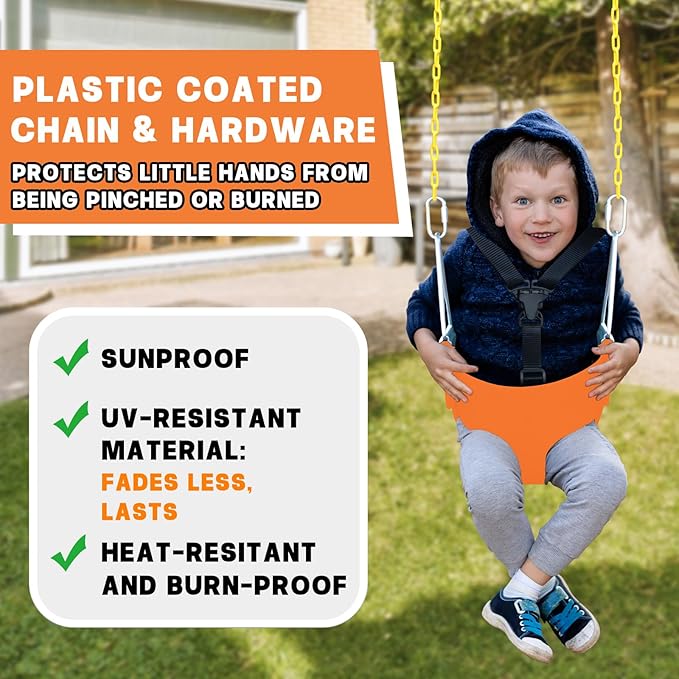 High Back Full Bucket Toddler Swing Seat with 3- Point Adjustable Safety Harness, 66 inch Detachable Chain,Suitable for Babies Aged 6-24 Months，Baby Swing for Swingset (Pink)