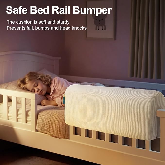 Bed Rail Bumpers Protector, Hospital Bed Rails Padding, Loft Beds and Bunk Beds Bumpers Protector, Premium Soft Memory Foam - Anti-Bump | Fall Prevention, Size 35.4 x 5.5 x 7.9 Inches, Beige