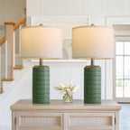 PoKat 23" Dark Green Ceramic Table Lamps Set of 2, Modern Table Lamps for Living Room, Farmhouse Lamps for Bedroom Night Stands, Traditional Nightstand Desk Decor Lamps