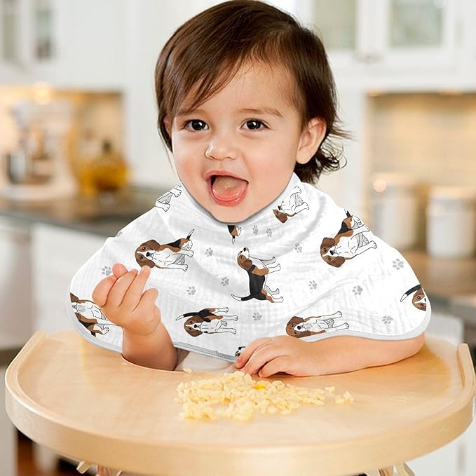 4 Pack Muslin Burp Cloths Beagle Dogs Paw White Cotton Baby Burp Cloths Extra Absorbent and Soft Burping Cloth for Newborn Babies Boys Girls 22x11 Inch