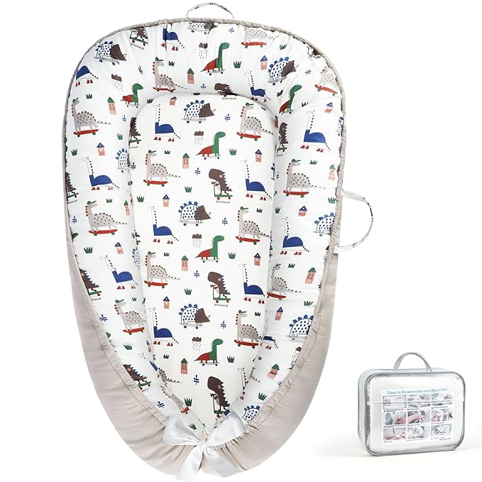 KISS GOLD Baby Lounger - Breathable Soft Cotton Cover Baby Lounger Nest, Babies Essentials Gifts, Portable Lounger for Baby Tummy Time Floor Playing Seated Support for Home and Travel