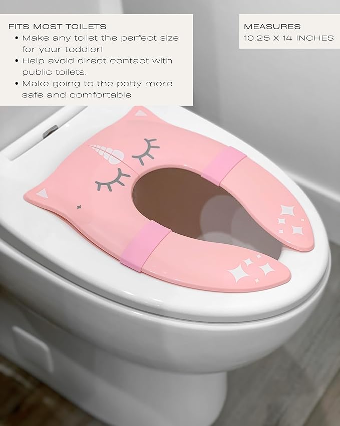 Hippypotamus Travel Potty Seat for Toddler - Folding Potty Training Seat - Portable Toilet Seat Cover for Baby & Kids (PINK Unicorn)