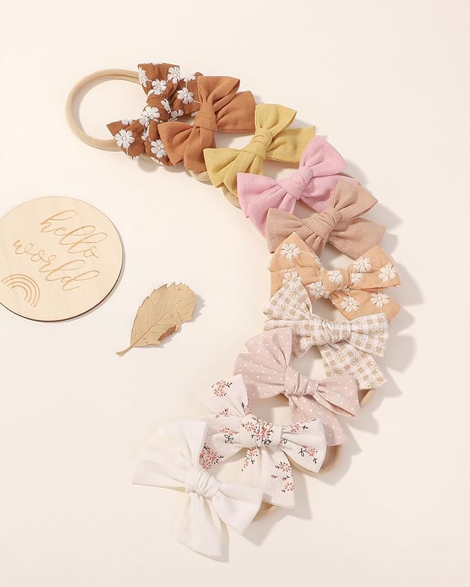 doboi 10PCS Baby Girls Headbands Hair Bows Nylon Linen Hairbands Handmade Hair Accessories for Newborn Infant Toddlers Little Girl and Kids 3.5Inches