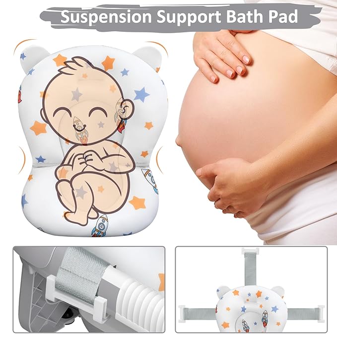 Collapsible Baby Bath Tub for Newborn to Toddler with Floating Cushion for Bath Support, Portable Baby Bath Tub with Real-Time Temperature Monitor, Baby Bath Essentials, Gray