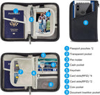 Passport Holder for Famliy Travel Wallet Passport Wallet Document Organizer RFID Blocking with Zipper Clutch Bag Flight Ticket Credit Cards Men Women(Grey)