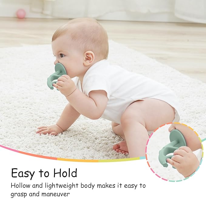 Teething Toys 3 Months Up with Clip Strap, Mombella Elephant Teethers for Babies3 Months+, Soft Silicone Infant Chew Toy, Baby Teething Relief, Ideal Newborn Gifts, Green