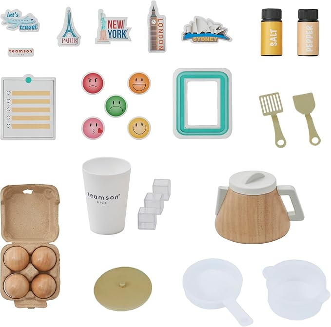 Teamson Kids Little Chef Atlanta Large Modular Wooden Play Kitchen with Interactive, Realistic Features, and 17 Kitchen Accessories, for 3yrs and up, White/Gold