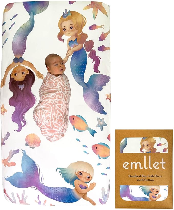 100% Cotton Fitted Crib Sheet – “Mermaid Lagoon” Under The Sea Theme, Soft Girl Nursery Bedding, Standard Crib/Toddler Mattress Fit