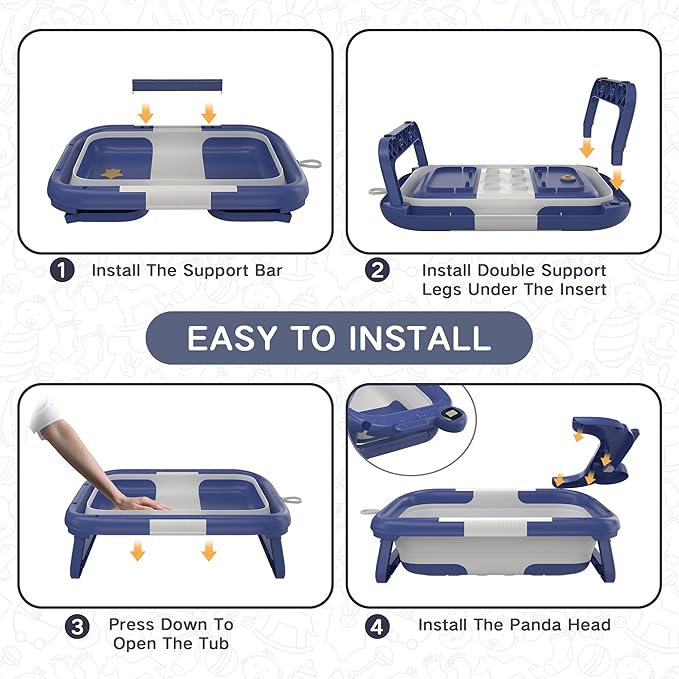 Collapsible Baby Bathtub for Newborn to Toddler (0-24 Months), Portable Baby Bath Tub for Travel, Newborn Bathtub with Soft and Supportive Cushion (Astronaut-Blue)