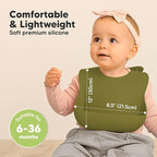 KeaBabies 2-Pack Silicone Baby Bibs for Eating - Sturdy Food-Grade Silicone Bibs for Babies Girl, Boy, Large Food Catcher, Clean & Put On Easily, Waterproof Toddler Feeding Essentials (Olives)
