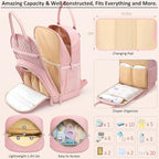 Diaper Bag Backpack for Women with Changing Pad, Baby Bag with Insulated Pockets Multifunctional Diaper Bags For Baby Girl Boy Waterproof Baby Bags For Boys Girls Maternity Bag Baby Pink