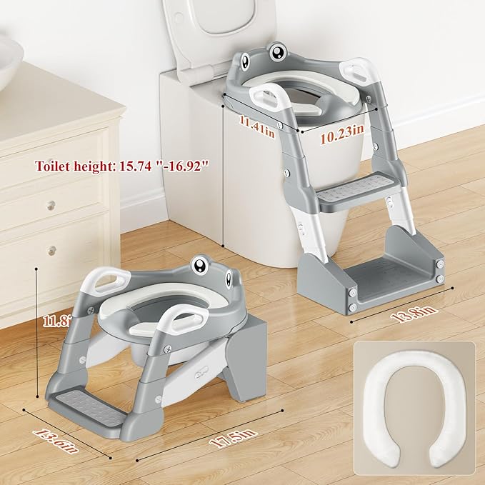 Potty Training Seat, Toddler Toilet Seat for Little Boys Girls, Potty Training Toilet with Urinals, Toddler Step Stool Ladder and Splash Guard (Gray)