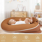 Baby Lounger, Deluxe Infant Lounger, Baby Nest Cover for Baby, Breathable Cotton, Adjustable Baby Floor Seat for Tummy Time, Newborn Essentials for Baby 0-12 Months (Brown)