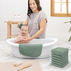 Comfy Cubs Muslin Baby Washcloths 10 Pack - Soft 6-Layer Cotton Wash Cloths for Sensitive Skin - 10"x10" Large, Gentle, Absorbent Infant Essentials for Newborn and Toddlers - Fern