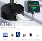 Black Bedside Table Lamps Set of 2-3 Color Temperatures Pull Chain Lamp with AC Outlet Charging Port, Round Night Stand Lamps for Bedroom Office, Small Bed Side Light with E26 LED Bulbs