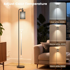 Floor Lamp with Linen Shade, Dimmable Tall Standing Lamp with Remote Control & 3 Color Temperatures, Modern Floor Lamps for Living Room Bedroom Office Corner, 9W LED Bulb Included