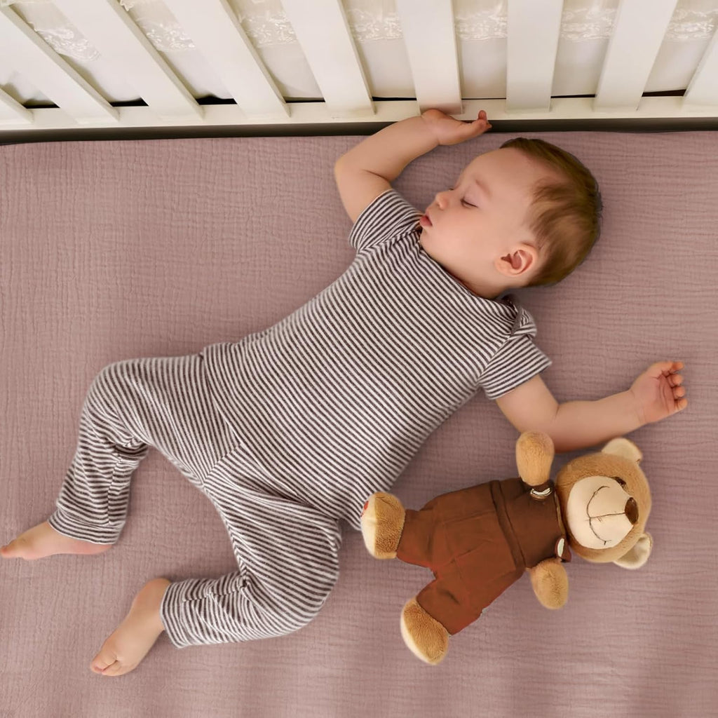 lulumoon Mini Crib Sheets Muslin: Soft Cotton Fitted Mini Crib Mattress Sheets for Boys and Girls 2Pack