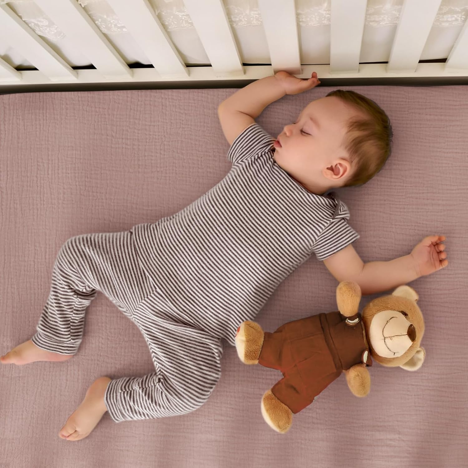 lulumoon Mini Crib Sheets Muslin: Soft Cotton Fitted Mini Crib Mattress Sheets for Boys and Girls 2Pack