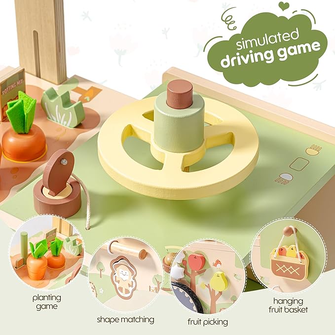 ROBUD Wooden Baby Walker, Baby Push Walker for 10+ Months, Montessori Push Toy, Adjustable Speed & Height Learning Toy with Activity Panel (Rustic Farm Adventure Theme)