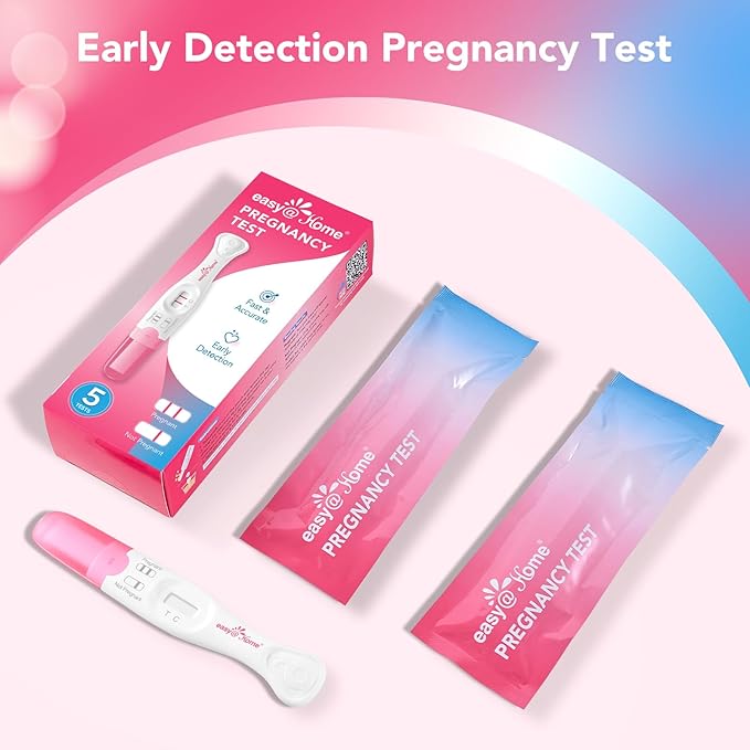 Easy@Home Pregnancy Test Sticks: 5 Count - Reliable and Early Detection Pregnancy Sticks - Precise Results in Minutes - Easy to Use at Home Urine Pregnancy Tests with Curved Handle