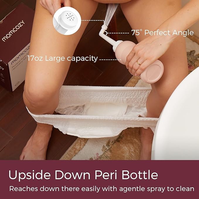 Momcozy Postpartum Recovery Essentials Kit, Labor Delivery Mom Care Kit, Self-Absorbent Disposable Underwear Nipple Nursing Pads Upside Down Peri Bottle Cold Pads Cooling Foam Canvas Bag Set