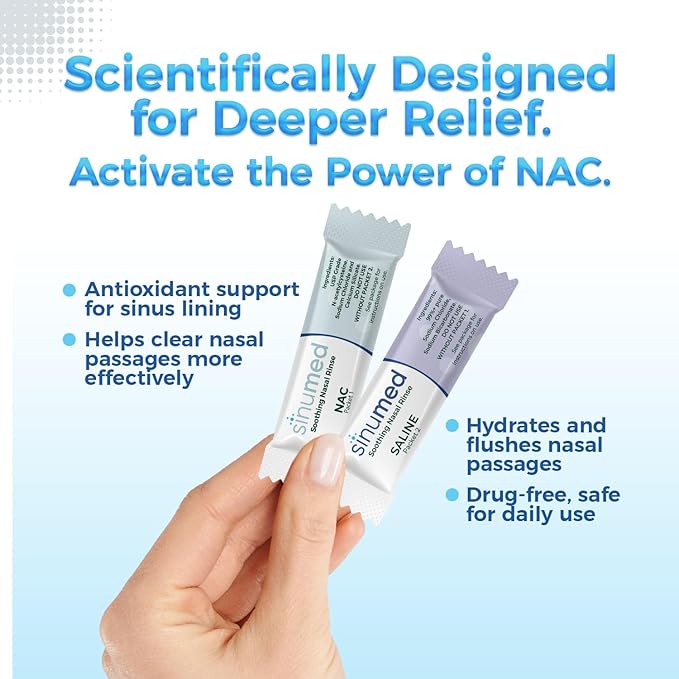 Sinus Rinse Kit, 30PK NAC and Saline Packets for Nasal Rinse, Gravity Rinse Bottle, Alternative to Neti Pot, Helps with Allergy, Congestion, Cold Symptoms
