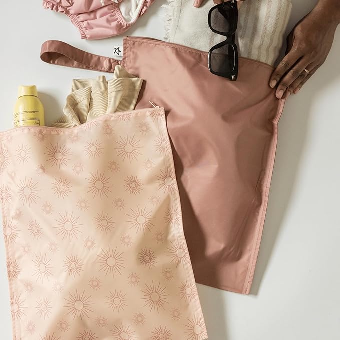 Tiny Twinkle Mess-Proof Waterproof Wet Dry Bag | 2-Pack Reusable Wet Bags for Swimsuits & Baby Clothes | Leakproof Wet Bag for Travel & Diaper Changes for Baby (Shine)